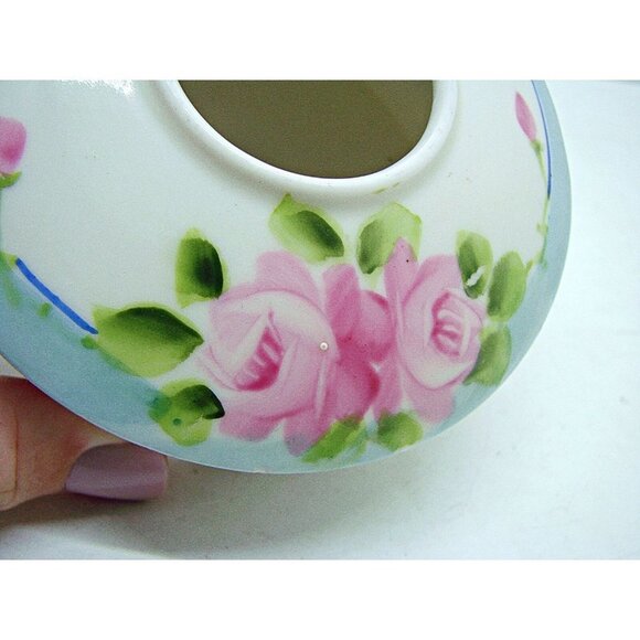 Vintage Hair Receiver Trinket Dish Floral Porcelain Hand Painted Footed w/ Lid - Picture 9 of 12